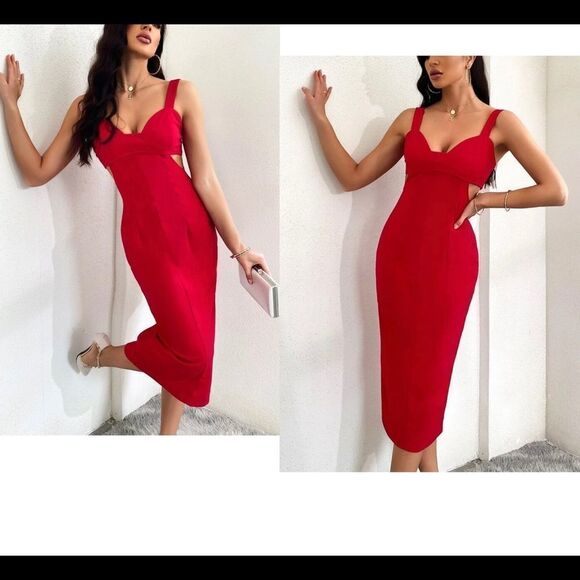 Zara Red strappy cut out bodycon dress Sz XS NWT - Picture 7 of 13